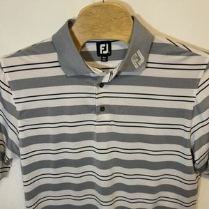 Footjoy FJ Men’s Large Gray Striped Athletic Fit Polo Golf Shirt w/ Tour Collar